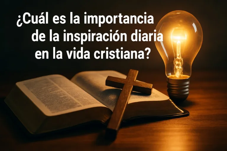 7 Inspiradores Devocionales Cristianos Con Reflexión 2025 - Renuevo De Plenitud Question in Spanish sobre la inspiración diaria en la vida cristiana, con Biblia abierta, cruz de madera y bombilla iluminada a un lado.
