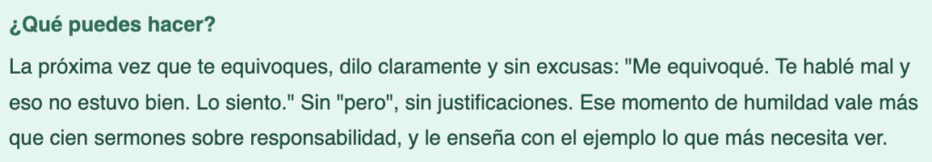 Cita en español sobre humildad y responsabilidad: 'Me equivoqué. Te hablé mal y eso no estuvo bien. Lo siento.'