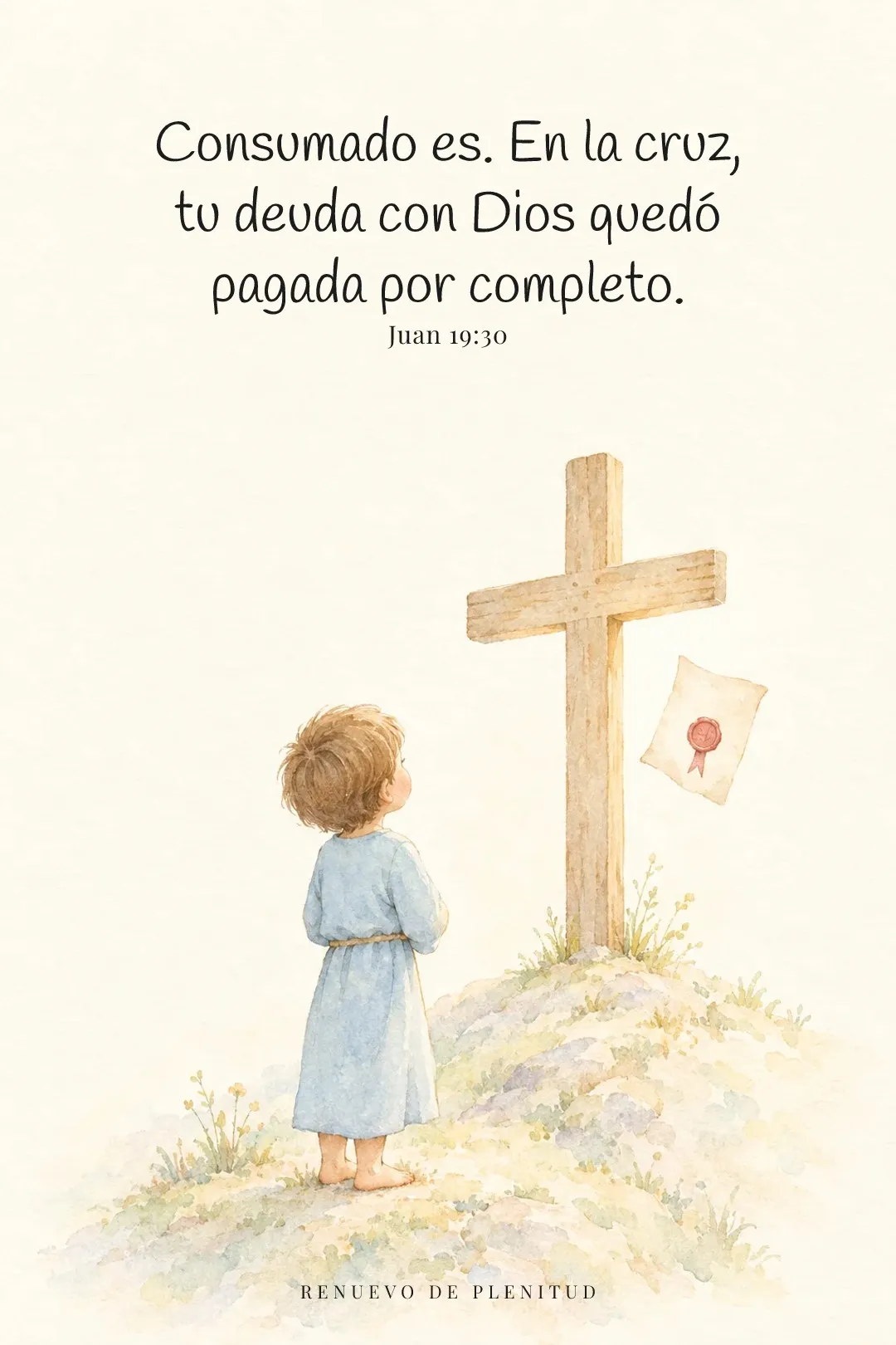 Consumado es. En la cruz, tu deuda con Dios quedó pagada por completo.