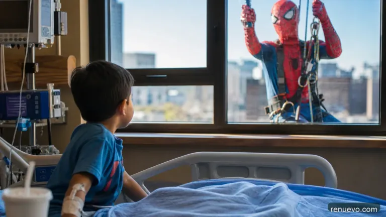 Ellos se vistieron como superhéroes para limpiar las ventanas de este hospital de niños