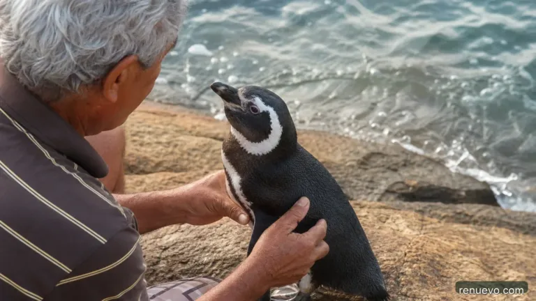 Este pingüino nada 8000 km cada año para reencontrarse con su salvador