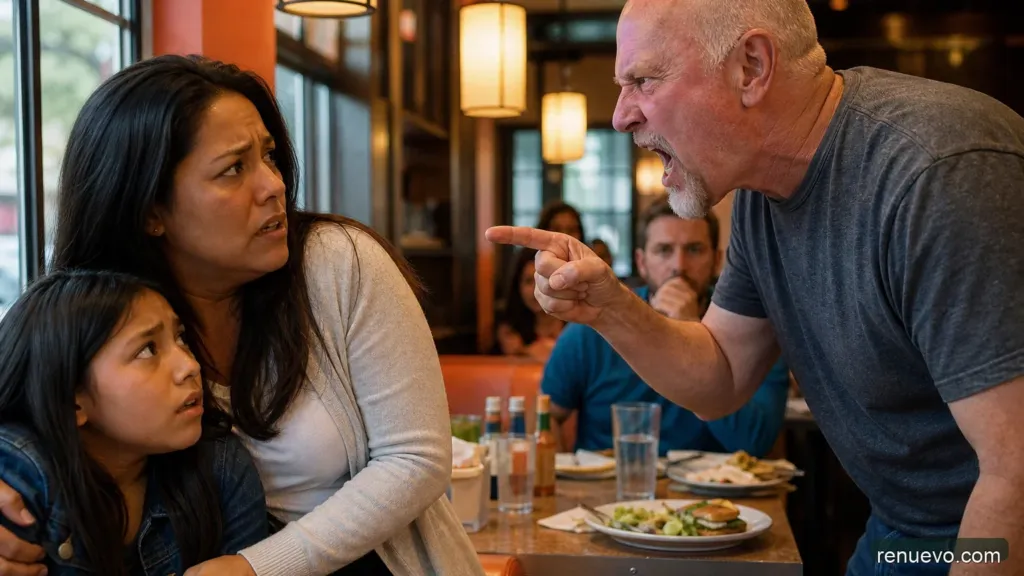 Increíble la manera como este hombre trata a esta madre e hija en un restaurante. No puedo creer que exista personas así!