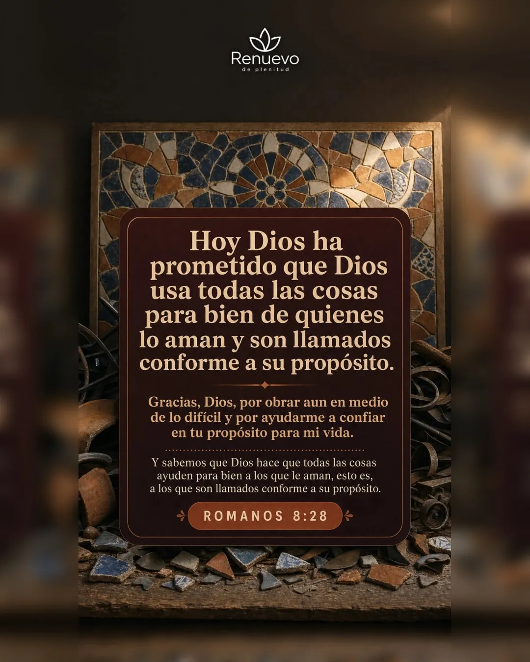 Dios usa todas las cosas para bien de quienes lo aman y son llamados conforme a su propósito (Romanos 8:28)