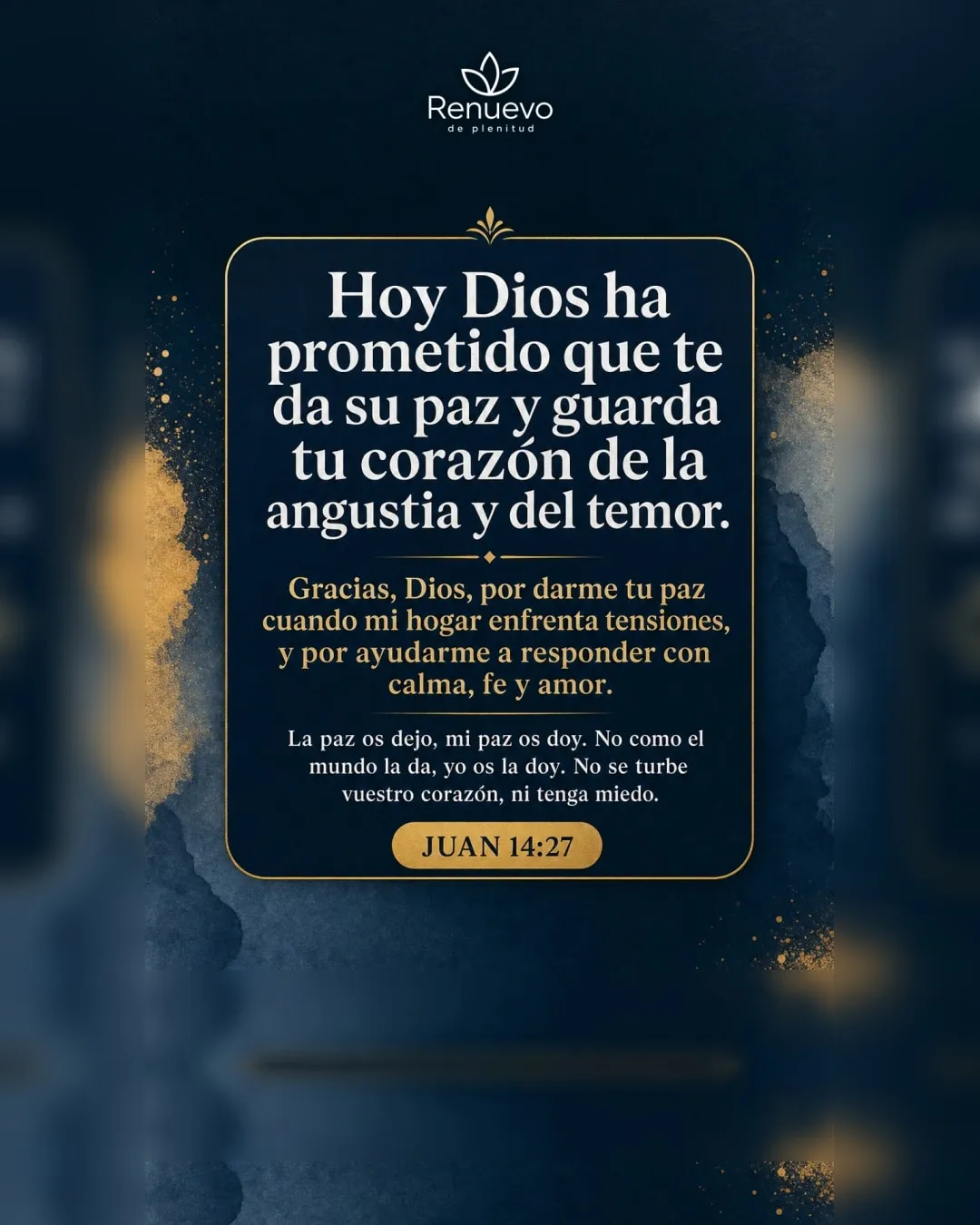 promesa-169-ea0bdb22-5588-433f-b1ac-2810369cf817 - Renuevo De Plenitud te da su paz y guarda tu corazón de la angustia y del temor (Juan 14:27)