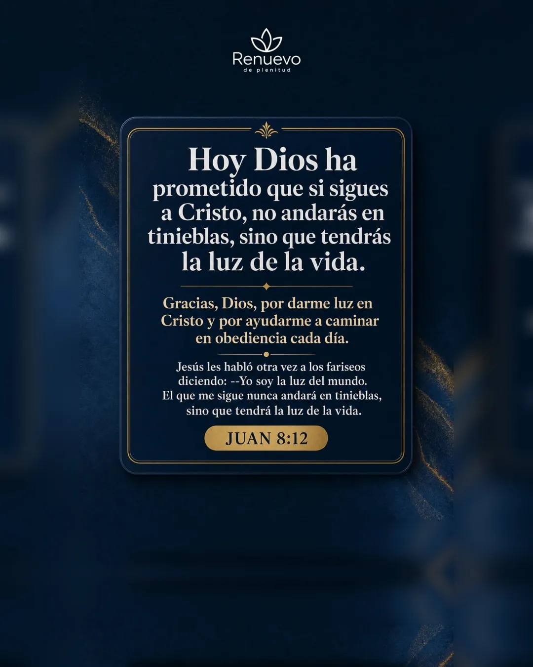 si sigues a Cristo, no andarás en tinieblas, sino que tendrás la luz de la vida (Juan 8:12)