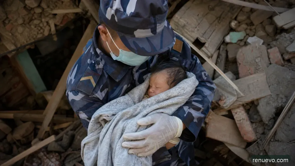 Rescatan a un pequeño de 4 meses que había quedado sepultado por los escombros tras el terremoto en Nepal