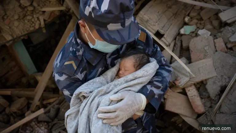 Rescatan a un pequeño de 4 meses que había quedado sepultado por los escombros tras el terremoto en Nepal