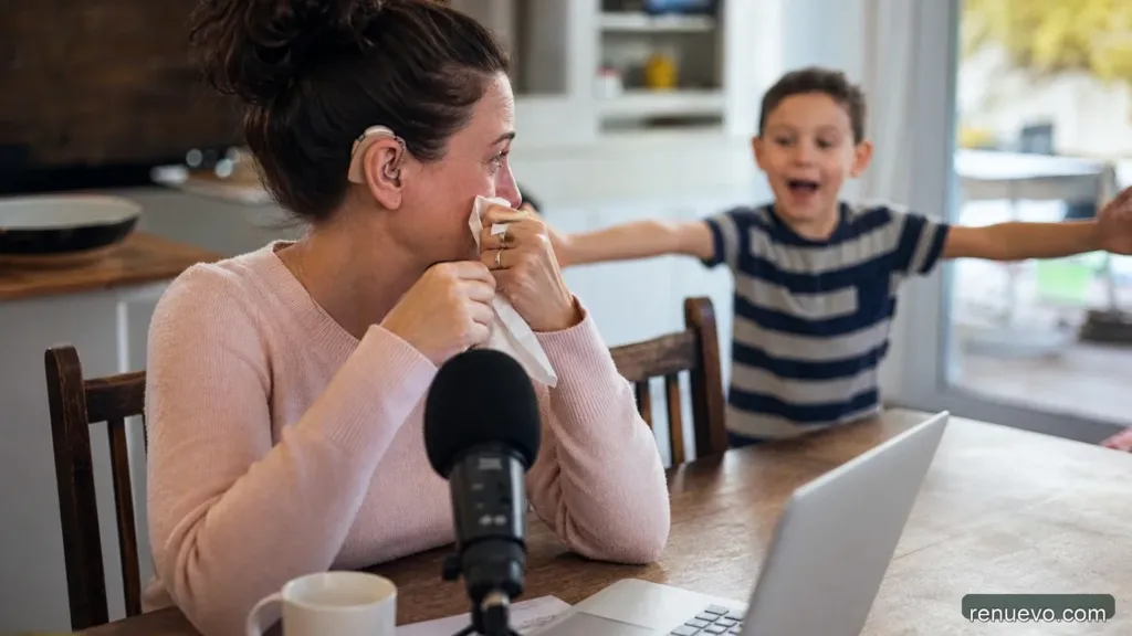 Una mamá sorda se sienta para una entrevista, mira a su hijo detrás de ella…y busca un pañuelo!